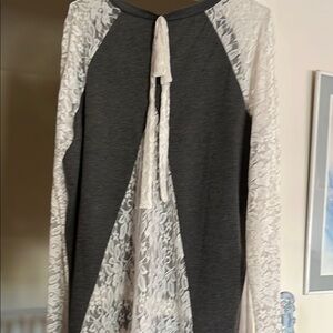 Gray and White Lace Women's Top